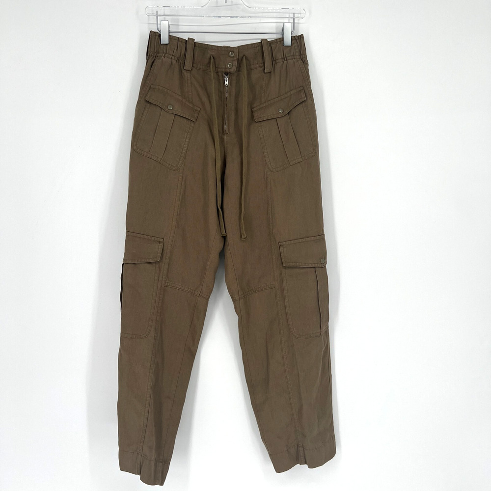 Zara Pants Womens S Geen Brown Cargo Pocket Linen‎ Utility Boho Gorpcore